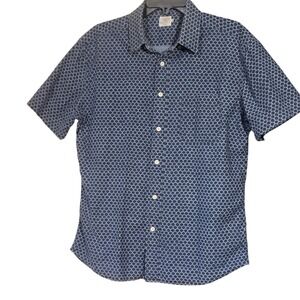 Faherty Playa Blue Fish Scales Indigo Dyed Short Sleeve Button Down Shirt Sz M